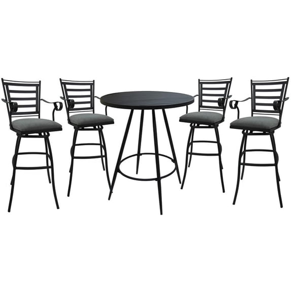 Outdoor/Indoor Pub Set - Jenna 30" Stool with Arms - Charcoal - Black Frame