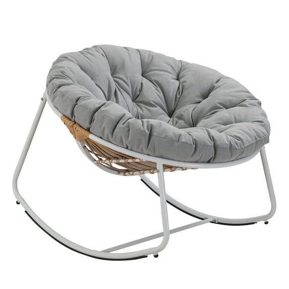 Outdoor/Indoor Rocking Chair with Rust-Resistant Steel Frame & Water-Resistant Cushion