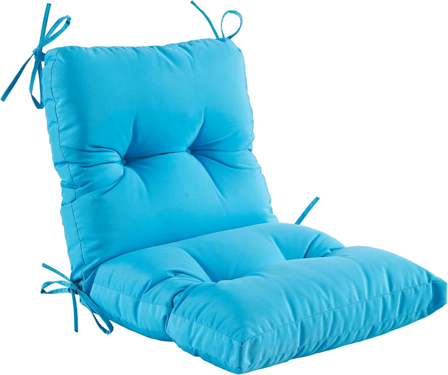 Outdoor Indoor Seat/Back Chair Tufted Cushion,All-Weather Patio Chair Cushion with Ties,for Patio Furniture,Aqua Blue