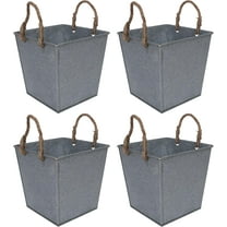 Outdoor/Indoor Set of 4 Planters Square 10"x10"x10" Metal, Galvanized, Tin with Jute Cord Handle