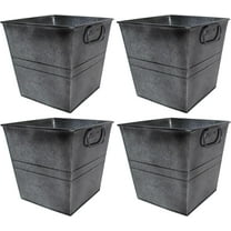 Outdoor/Indoor Set of 4 Planters Square 6"x6"x6" Metal, Galvanized, Tin Platinum Finish