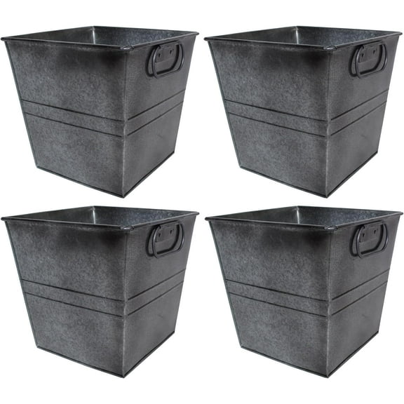 Outdoor/Indoor Set of 4 Planters Square 8"x8"x8" Metal, Galvanized, Tin Platinum Finish