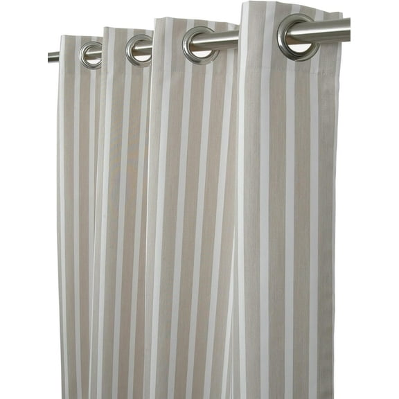 Outdoor/Indoor Sunbrella Curtain 96 inch x 50 inch Water, Weather, Fade and Stain Resistant with 8 Stainless Steel Grommets Shore Linen Stripe