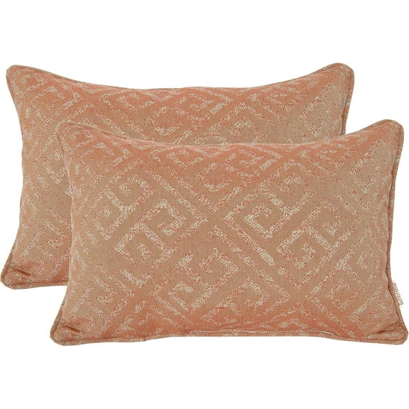 Outdoor/Indoor Sunbrella Set of 2 Toss Pillows 18 inch x 12 inch x 5 inch Rectangular Connection with Pipe (Papaya)