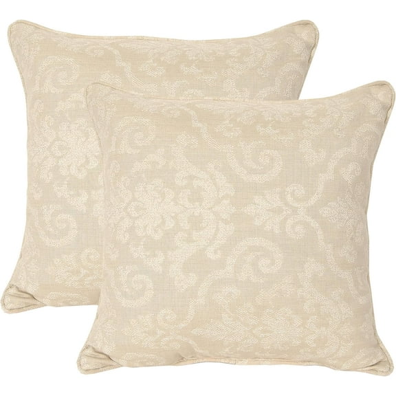 Outdoor/Indoor Sunbrella Set of 2 Toss Pillows 20 inch x 20 inch x 5 inch Square Rialto with Pipe (Natural)