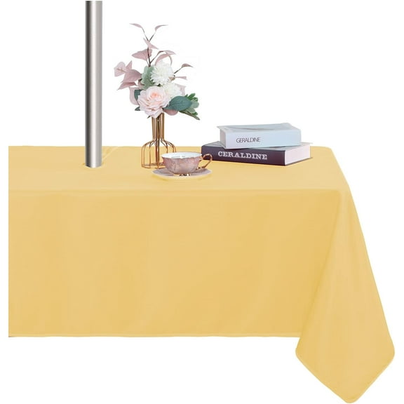 Outdoor and Indoor Tablecloth - Washable Table Cover Waterproof Wrinkle Free Table Cloth with Zipper and Umbrella Hole for Spring/Summer/Party/Picnic/BBQS/Patio Beige 60R
