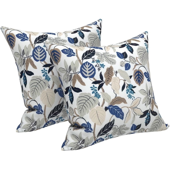 Outdoor/Indoor Throw Pillows Covers, Decorative Throw Pillows Covers , 18"x18" Square Throw Pillows Covers Bed, Couch, and Patio Furniture, Set of 2, Breeze Leaves Beige