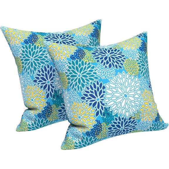Outdoor/Indoor Throw Pillows Covers, Decorative Throw Pillows Covers , 18"x18" Square Throw Pillows Covers Bed, Couch, and Patio Furniture (Set of 2, Dahlia Blue)
