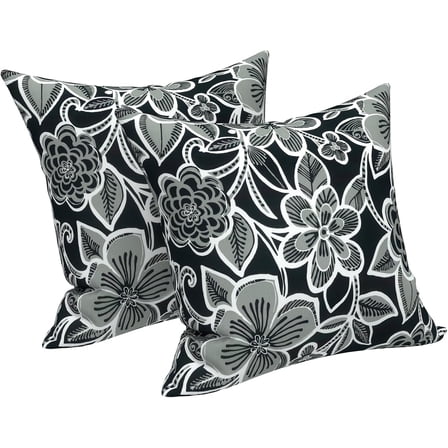 Outdoor/Indoor Throw Pillows Covers, Decorative Throw Pillows Covers , 18"x18" Square Throw Pillows Covers Bed, Couch, and Patio Furniture, Set of 2, Flower Black