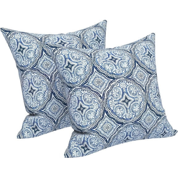 Outdoor/Indoor Throw Pillows Covers, Decorative Throw Pillows Covers , 18"x18" Square Throw Pillows Covers Bed, Couch, and Patio Furniture, Set of 2, Medallion Blue