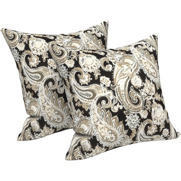 Outdoor/Indoor Throw Pillows Covers, Decorative Throw Pillows Covers , 18"x18" Square Throw Pillows Covers Bed, Couch, and Patio Furniture, Set of 2, Paisley Black