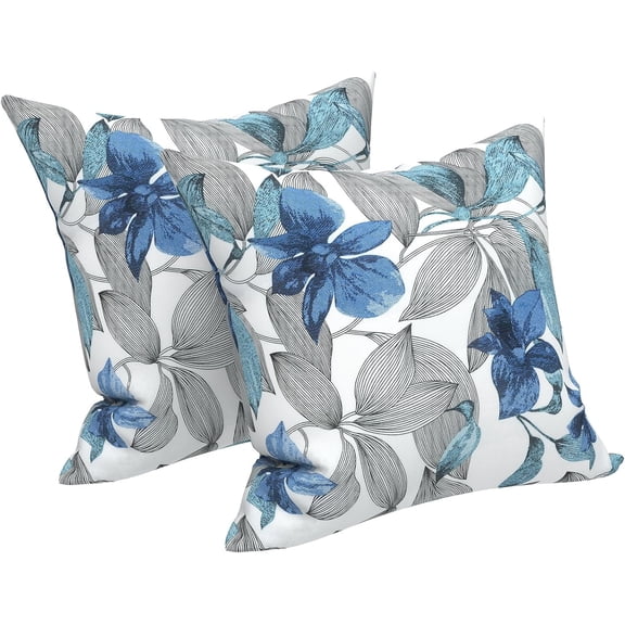 Outdoor/Indoor Throw Pillows Covers, Decorative Throw Pillows Covers , 18x18 Square Throw Pillows Covers Bed, Couch, and Patio Furniture (Set of 2, Clemens Noir Blue)