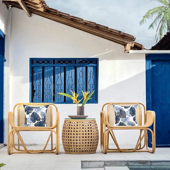 Outdoor/Indoor Throw Pillows, Decorative Throw Pillows with Inserts, 18"x18" Square Pillows for Bed, Couch, Sofa and  Furniture (Set of 2, Monstera Blue)