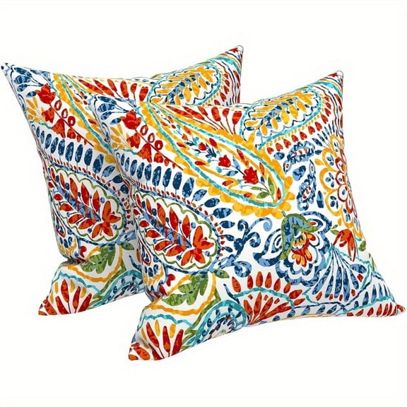 Outdoor Indoor Throw Pillows, Decorative Throw Pillows with Inserts, 18x18 Square Pillows for Bed, Couch, Sofa and Patio Furniture( Set of 2, Paisley Multi) 2pcs 18*18 Inch