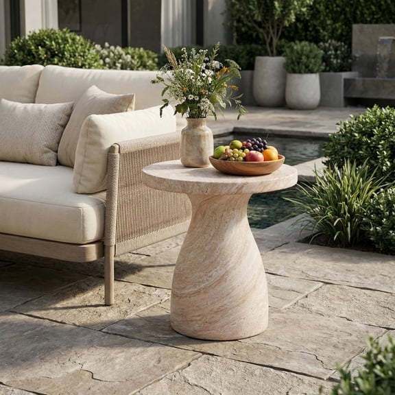 Outdoor/Indoor Travertine Lightweight Concrete Side Table