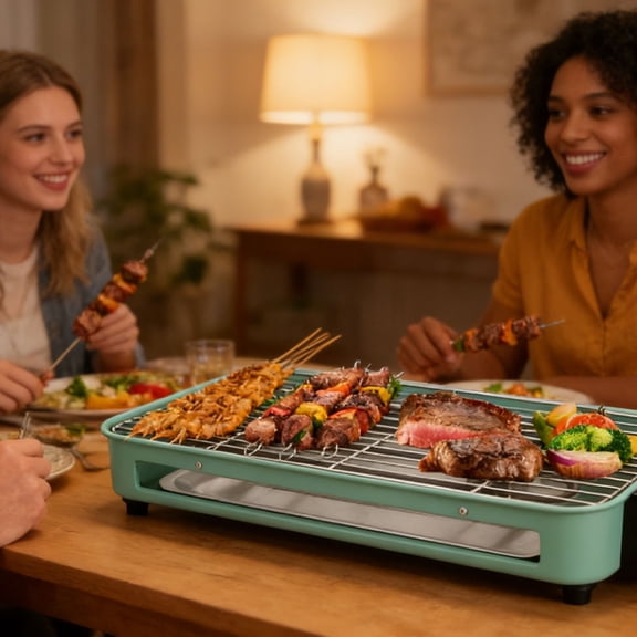 An Outdoor and Indoor Universal Two-in-one Electric Oven, with Quick Heating, 5 Temperature Settings, 3 Baking Trays, and The Ability To Be Washed in A Dishwasher, Suitable for Family Gatherings.