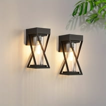 Outdoor Indoor Wall Light 2 Pack, Black Finish Porch Wall Sconce With Clear Glass Shade, Wall Mount Anti-Rust Exterior Sconce For Outside Garage Driveway Patio