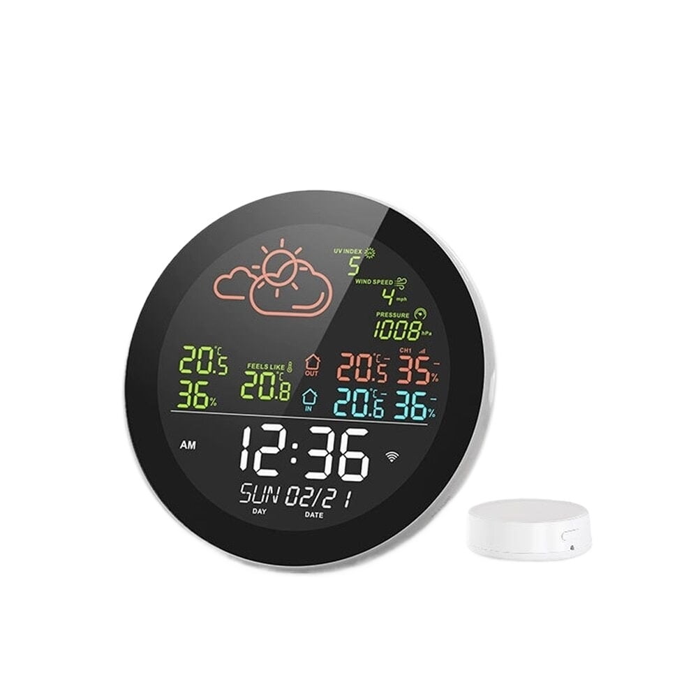 Outdoor Indoor Weather Station Thermometer Hygrometer Weather Forecast Table Clock with Outdoor Sensor ,Excellent Visual Experience