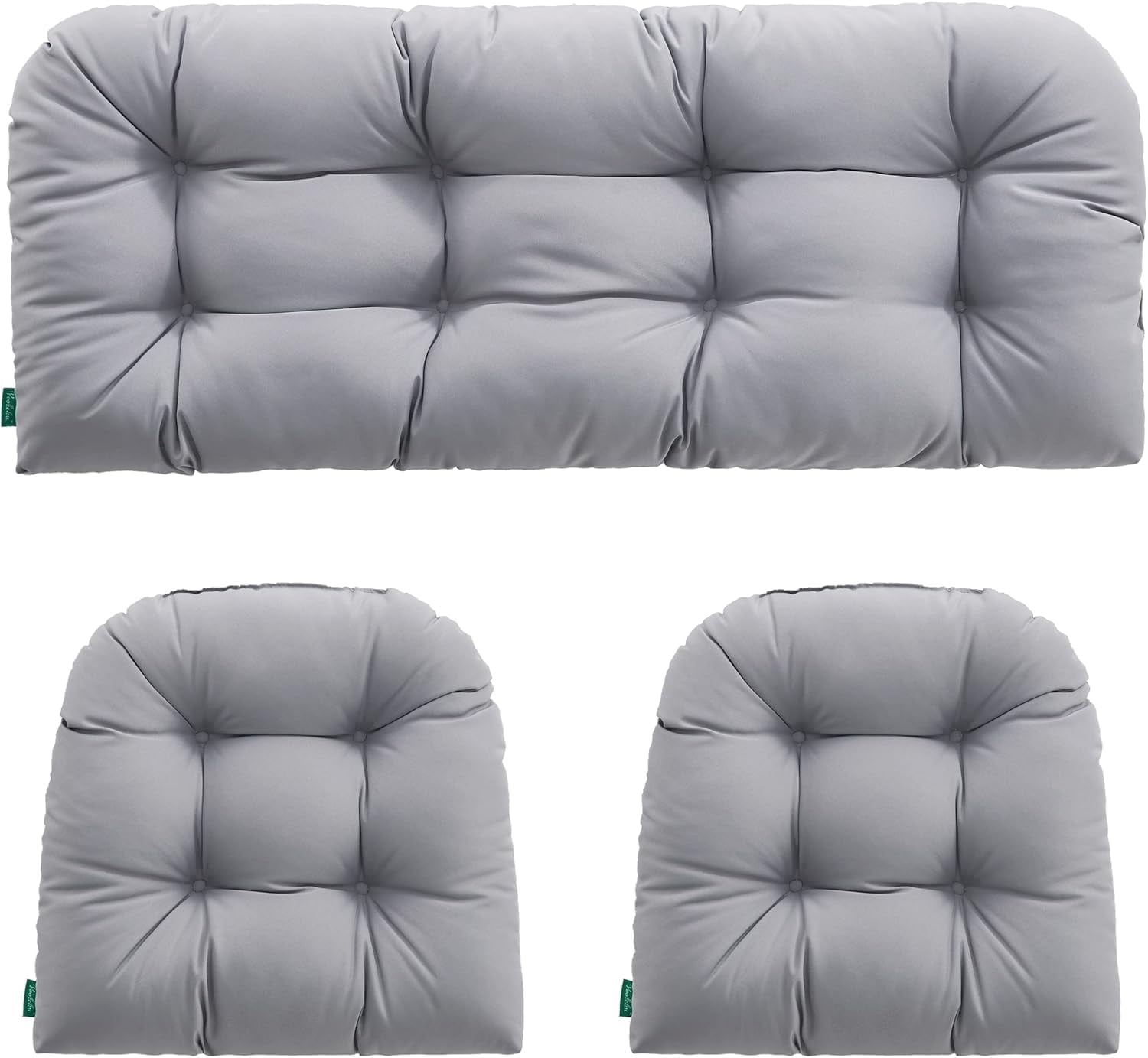 Outdoor/Indoor All Weather Tufted Wicker Chair Cushions of 3 Pieces（2-19*19*4in+1-44*19*4in）, 1 Loveseat and 2 U-Shape Waterproof Cushions for Patio Furniture,Wicker Loveseat,Bench-Grey