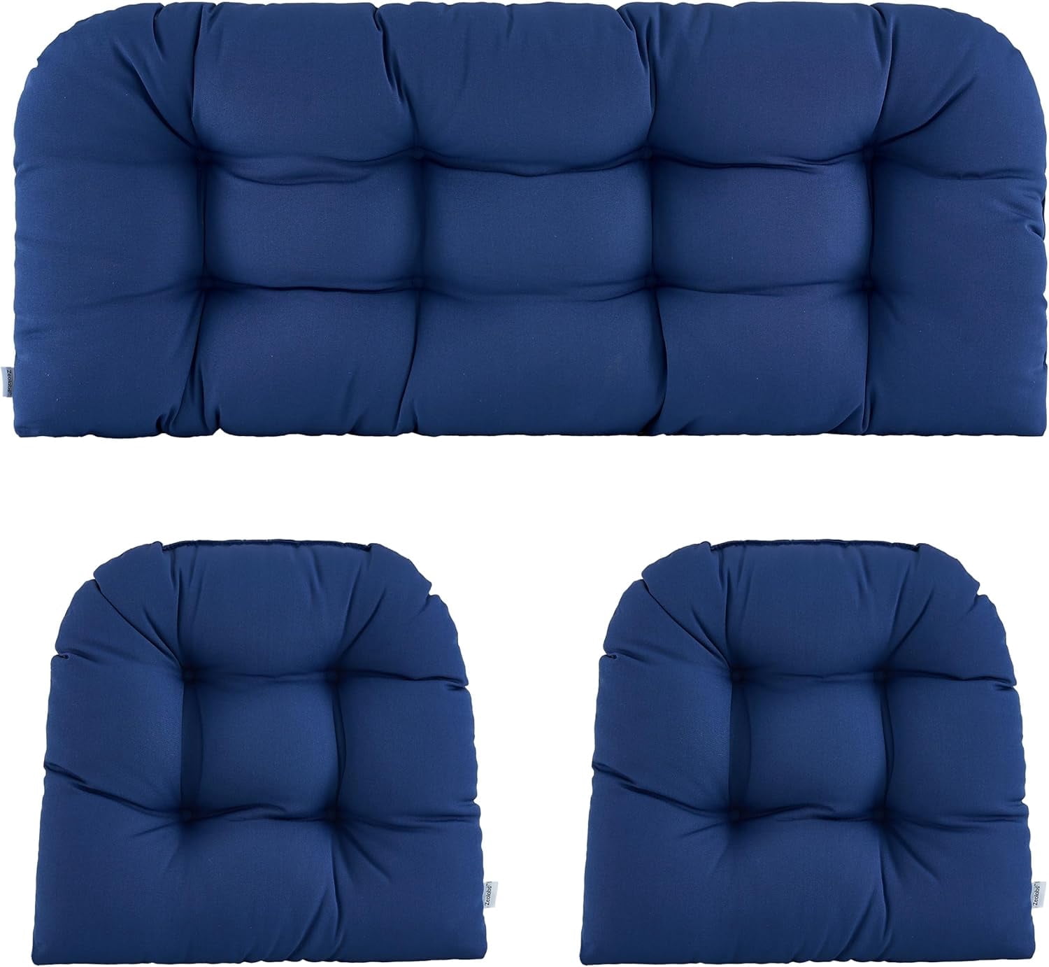 Outdoor/Indoor All Weather Tufted Wicker Chair Cushions of 3 Pieces（2-19*19*4in+1-44*19*4in）, 1 Loveseat and 2 U-Shape Waterproof Cushions for Patio Furniture,Wicker Loveseat,Bench-Blue