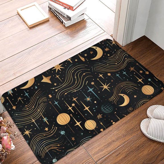 Outdoor Indoor Welcome Door Mat Non Slip Floor Mat With Stars And Moon Artistic Pattern Entryway Front Porch Laundry Bathroom Bedroom Rug 16" x 24"