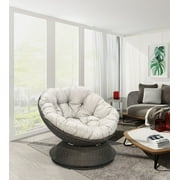 Outdoor/Indoor furniture Brigham Cushion Wicker Oversized Papasan Chair with 360-Degree Swivel, Brown Frame