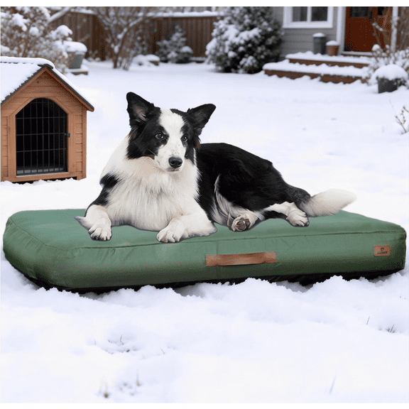 Outdoor Inflatable Dog Bed for Medium Dogs, Winter Outdoor Travel Dogs Met with Removeable Cover, Inflated Dog Bed Waterproof Summer Pet Mat with Anti-Slip Bottom, Army Green, 41x28 inch