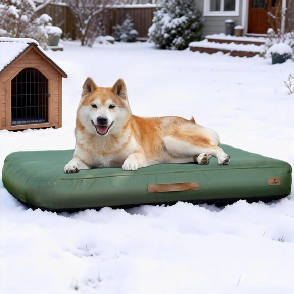 Outdoor Inflatable Dog Bed for Small Dogs, Outdoor Travel Dogs Met with Removeable Cover, Inflated Dog Bed Waterproof Summer Pet Mat with Anti-Slip Bottom, Army Green