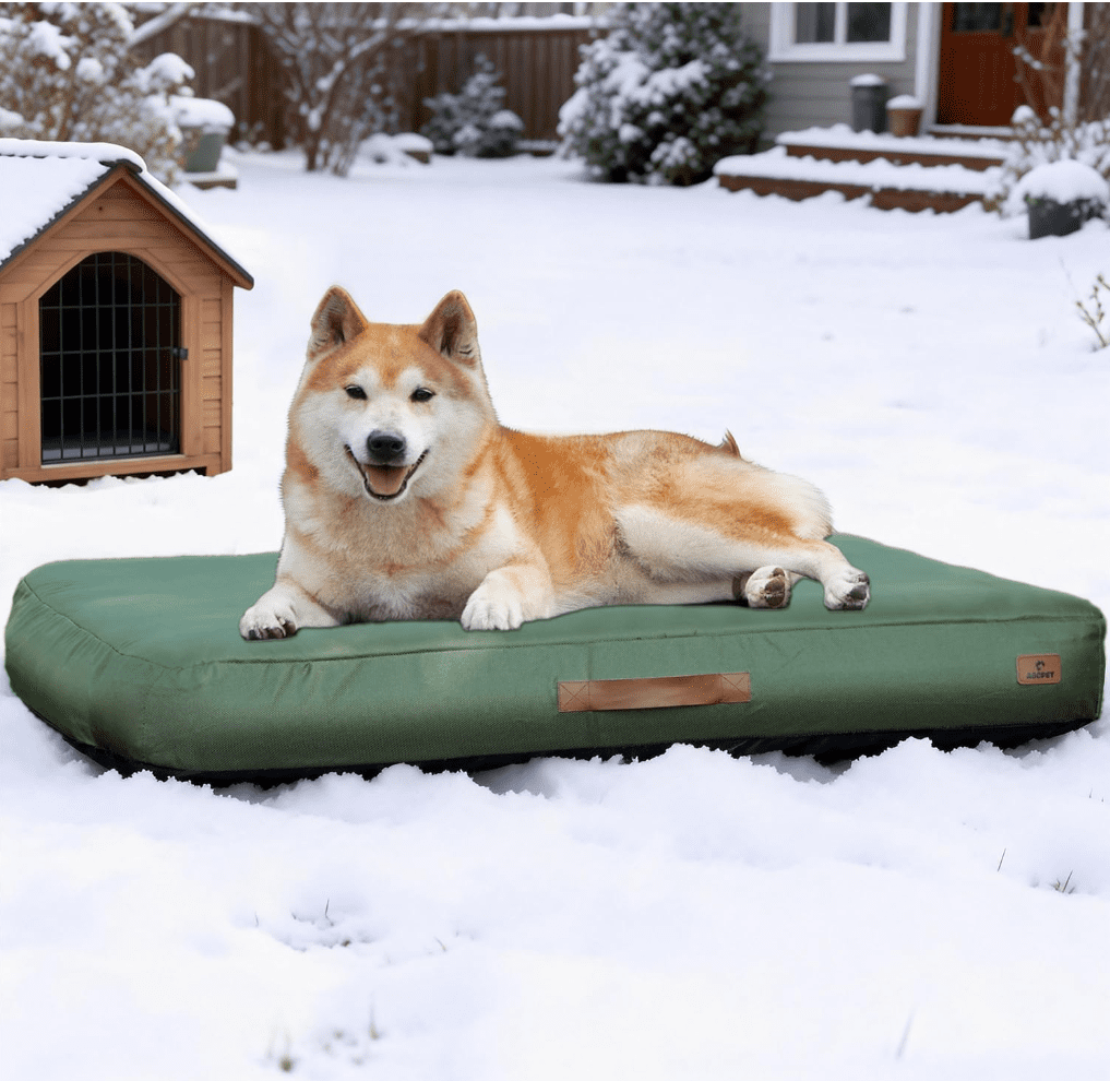 Outdoor Inflatable Dog Bed for Small Dogs, Winter Outdoor Travel Dogs Met with Removeable Cover, Inflated Dog Bed Waterproof Summer Pet Mat with Anti-Slip Bottom, Army Green, 36x27 inch
