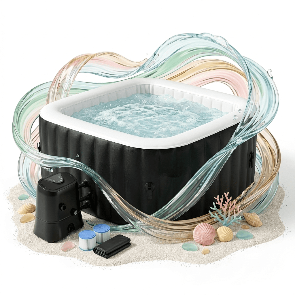 Outdoor Inflatable Hot Tub Spa for 6 Person, Square 240 Gallon Air Jet Hot Tub with 130 Bubble Jets, Pool Heater, Insulated Cover and Filters, Portable Hot Tubs for Patio, Backyard