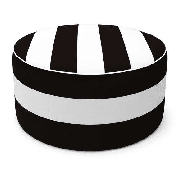 Outdoor Inflatable Ottoman 21"x21"x9", Fade-Resistant Patio Footrest Stool with Carry Handle, Portable Pouf for Patio, Garden, Camping and Indoor Use-Black/White Striped