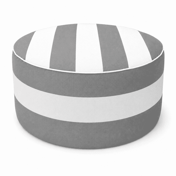 Outdoor Inflatable Ottoman 21"x21"x9", Fade-Resistant Patio Footrest Stool with Carry Handle, Portable Pouf for Patio, Garden, Camping and Indoor Use-Gray/White Striped