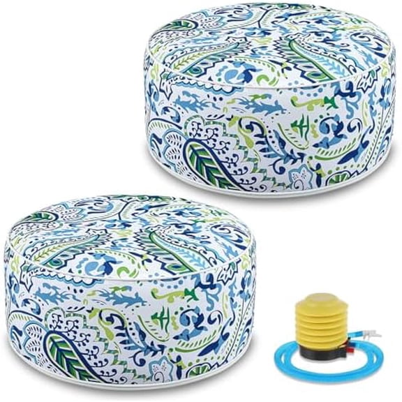 Outdoor Inflatable Ottoman Waterproof Pouf Ottoman with Handle D21 x H9, Water Repellent Portable Footstool for Patio Garden Camping or Home(Paisley)