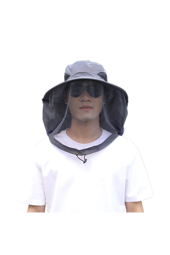 Outdoor Insect Net Hat with Face Mask, Polyester Sun Protection for Men & Women, 1 Piece