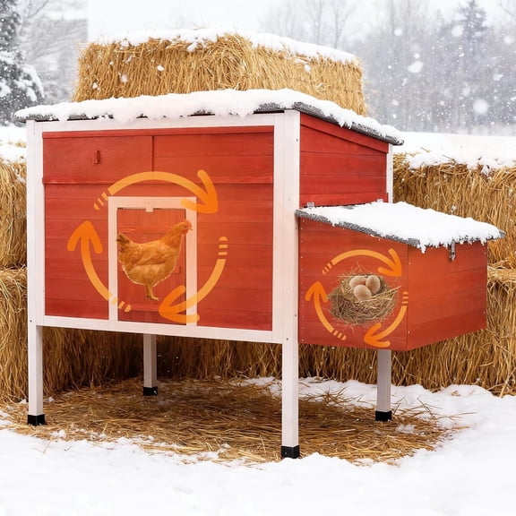 Outdoor Insulated Chicken Coop Weatherproof Wooden Hen House Small Animal Pet Hutch with Elevated Legs Asphalt Roof