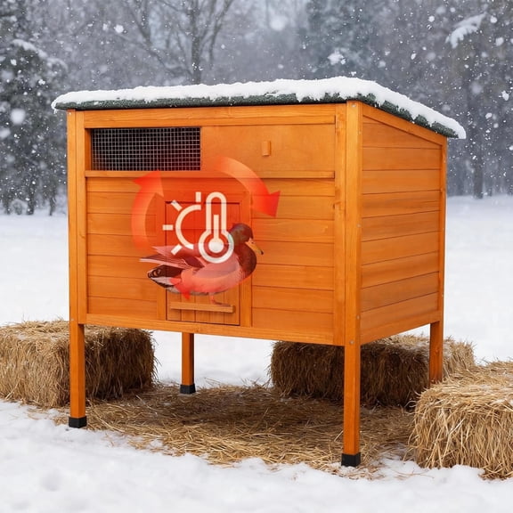 Outdoor Insulated Duck Coop Weatherproof Wooden Duck House for Outside Small Animal Pet Hutch with Asphalt Roof Elevated Legs