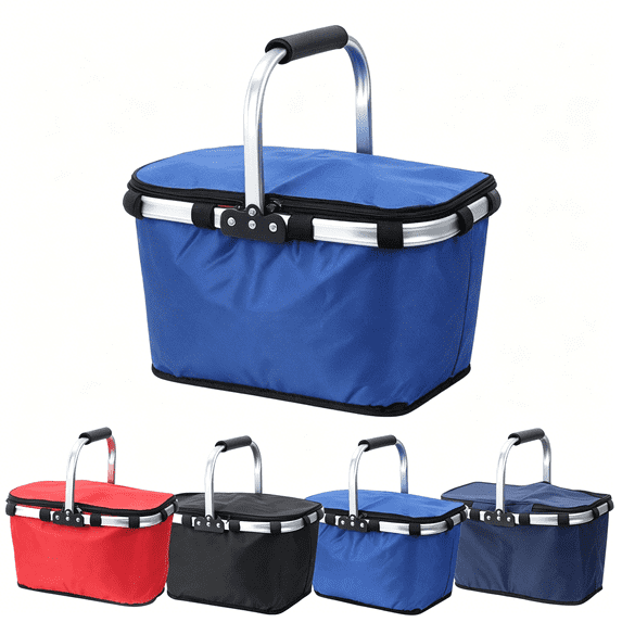 Outdoor Insulated Picnic Basket Cooler Bag with Large Capacity and Portable Handle for Camping Beach Picnic Food Storage Transport 16x11Inch Black