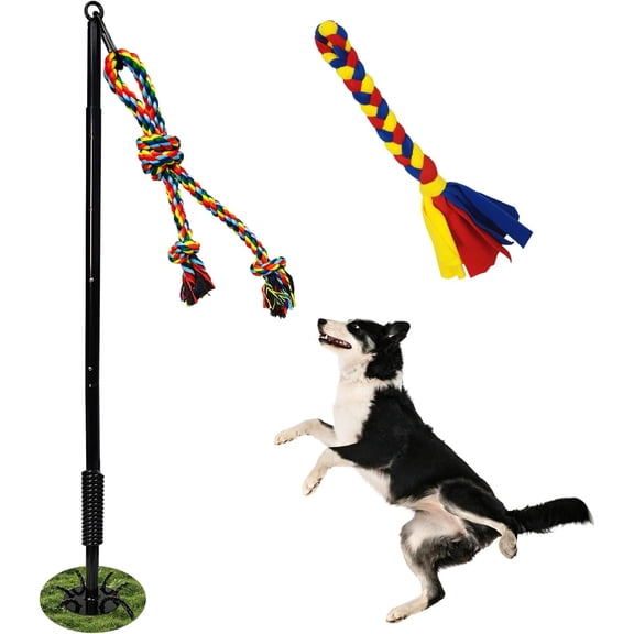 Outdoor Interactive Dog Toys,Tether Outdoor Dog Tug Toy Exercise Equipment in Yard Park with 2 Rope Toy for Large Medium Small Dogs Pull Chase and Tug of War
