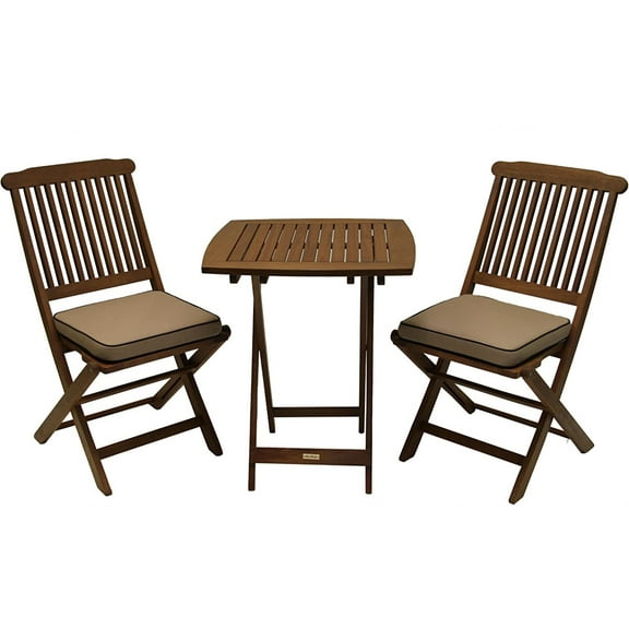 Outdoor Interiors Eucalyptus 3-Piece Bistro Outdoor Furniture Set (includes cushions)