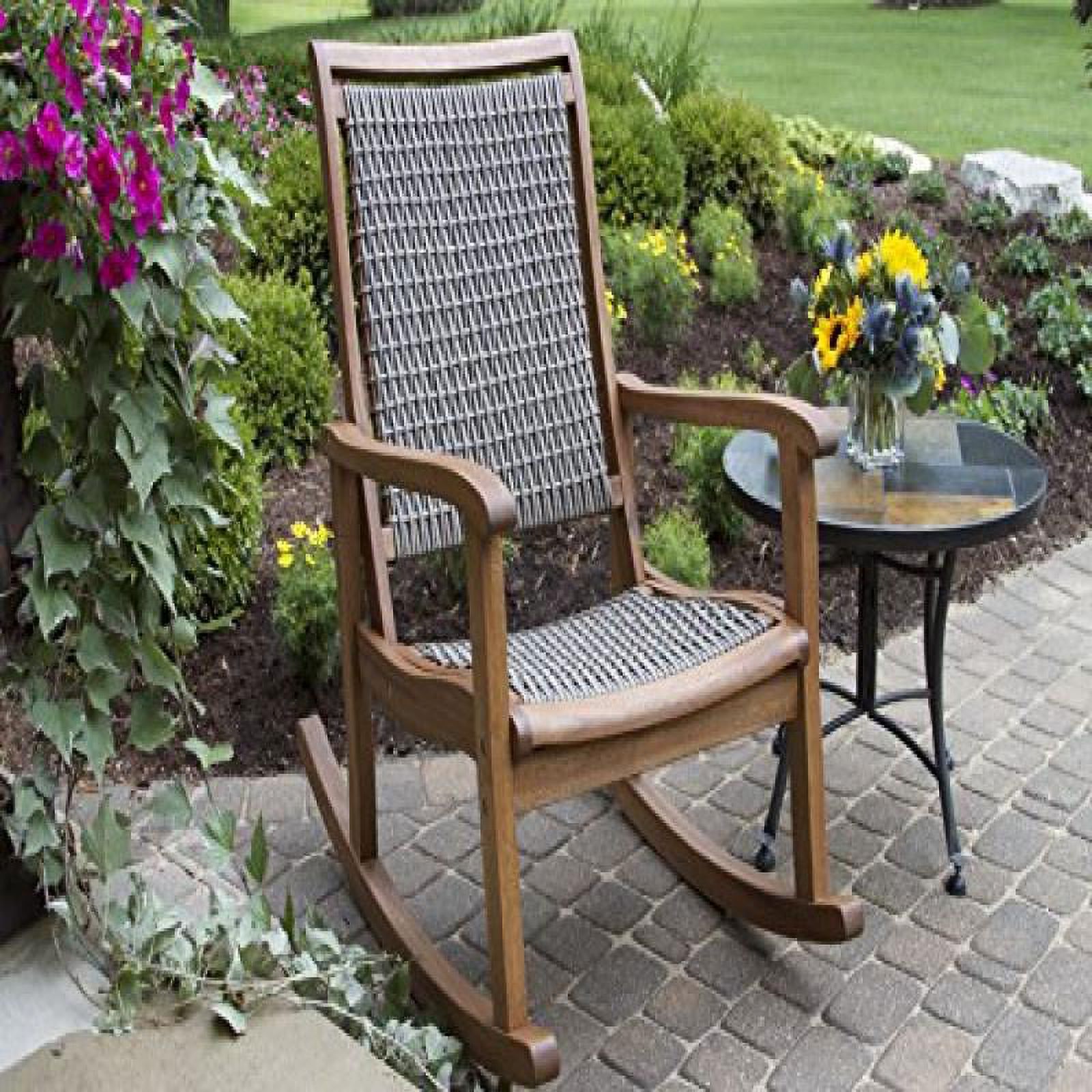 Outdoor Interiors Resin Wicker and Eucalyptus Rocking Chair, Brown and Grey - image 1 of 4