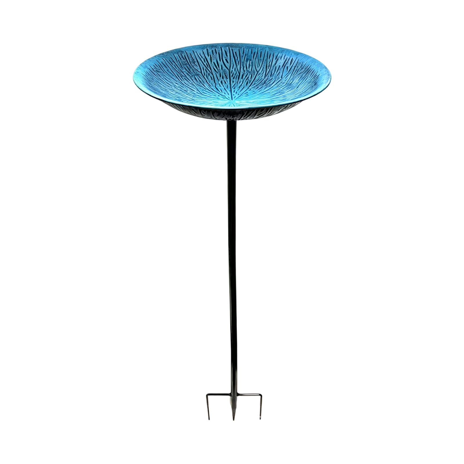 Outdoor Iron Bird Feeder Bath Basin Ground Stake Garden Decor for Patio Yard Blue Metal Bird Bath with Standing Pole for Backyard Wildlife Attraction