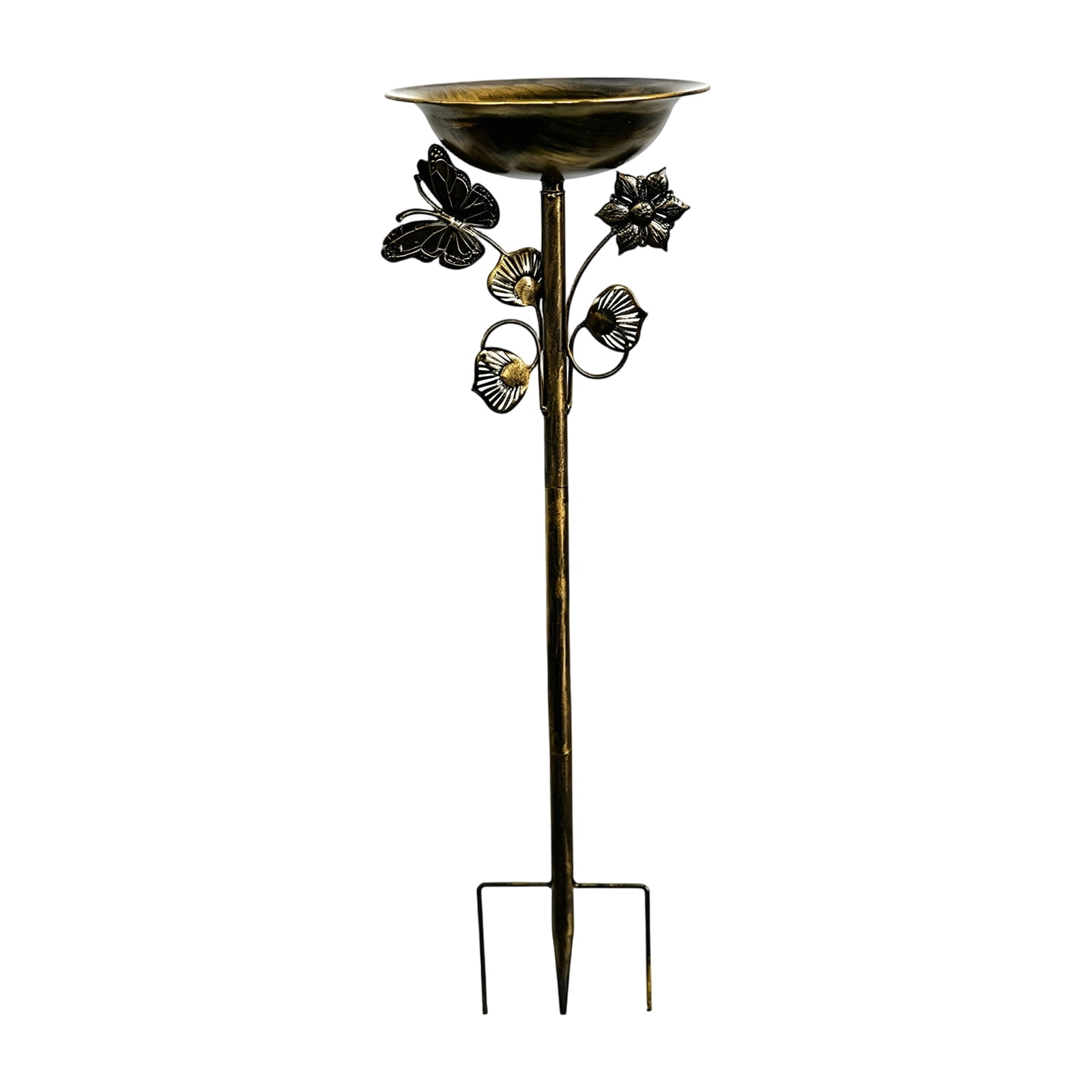Outdoor Iron Bird Feeder Bath Basin with Ground Stake for Garden Patio Villa Decorative Watering and Feeding Station for Birds in Backyard or Courtyard