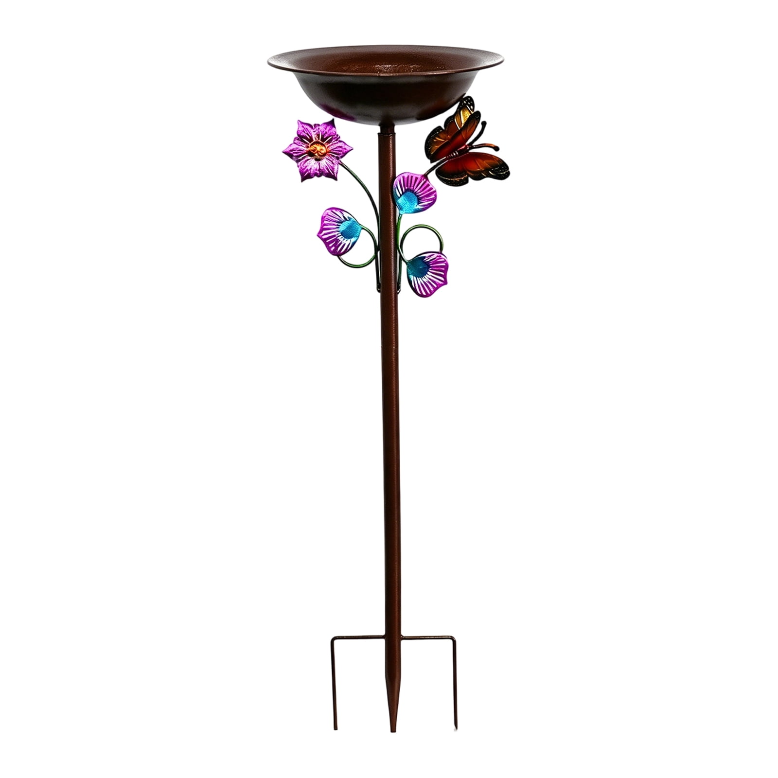 Outdoor Iron Bird Feeder with Water Basin Stake Mount Garden Decor for Backyard Patio Balcony Wildlife Attracting Durable Rust Resistant Metal Feeding and Drinking Station for Birds
