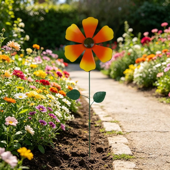 Outdoor Iron Flower Garden Stakes Wind Spinner Courtyard Yard Decoration Metal Ground Insert Floral Craft for Flower Bed Patio Balcony Garden Landscaping Outdoor Home Decor Colorful Yard Art