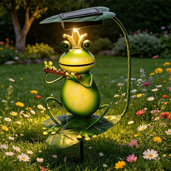 Outdoor Iron Solar Garden Statue Ground Inserted Light, Whimsical Frog LED Lamp for Yard Patio, Automatic Dusk-to-Dawn Operation, Weather-Resistant Rust-Proof Coating, Easy Stake Installation,New