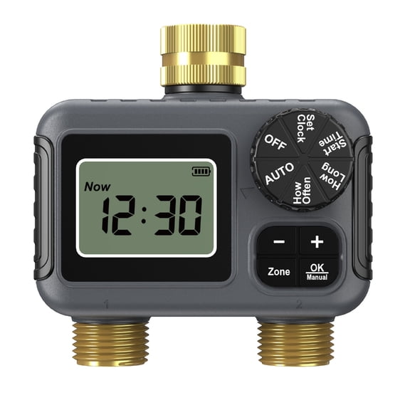 Outdoor Irrigation Valves Double Zone Control BSP 3/4 Brass Fitting IP55 Rate Weatherproof LCD Monitor