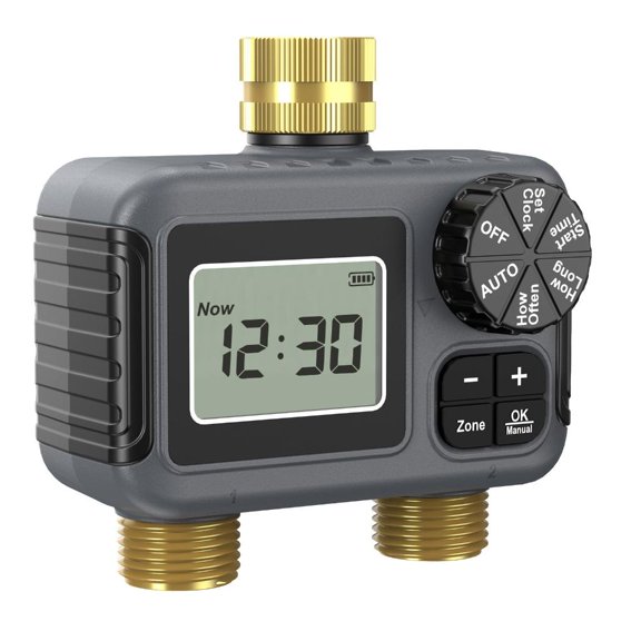 Outdoor Irrigation Valves Double Zone Control BSP3/4 Brass Fitting IP55 Rate Weatherproof LCD Monitor