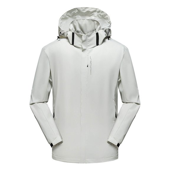 Outdoor Jacket for Men Winter Hiking Tooling Hooded Jacket Coat Windbreaker Hooded Rain Coat for Traveling Climbing Hiking Men's Outdoor Waterproof Hooded Jacket, White&XL