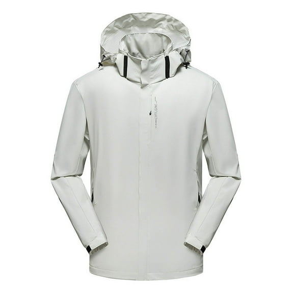 Outdoor Jacket for Men Winter Hiking Tooling Hooded Jacket Coat Windbreaker Hooded Rain Coat for Traveling Climbing Hiking Men's Outdoor Waterproof Hooded Jacket, White&L