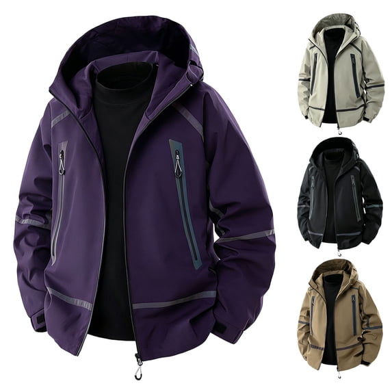 Outdoor Jackets for Men Waterproof Casual Lightweight Hooded Jacket With Multi Zipper Pockets Fashion Colorful Versatile Windbreaker Outerwear
